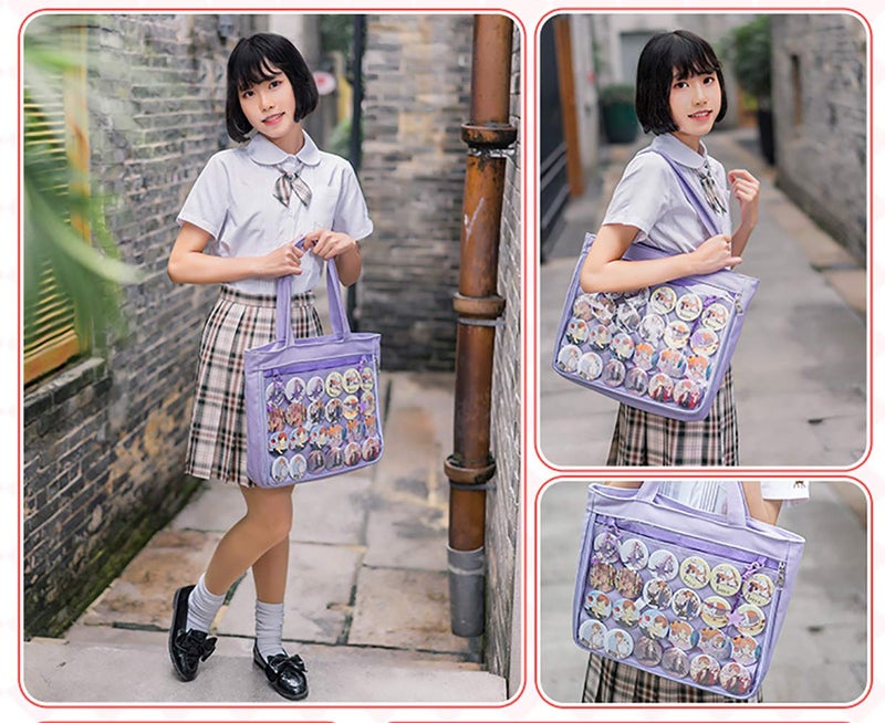 AlwaySky Ita Tote Bag Clear Window for Pins Shoulder Bag Handbag Bag DIY, Cosplay Stachel Tote Purple - Image 3
